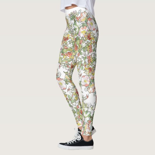 Mucha Hollyhock Flowers All Over Print Leggings (Links)
