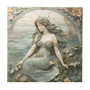 Mucha inspo Zeemeermin Art Nouveau Faux Relief L M Tegeltje