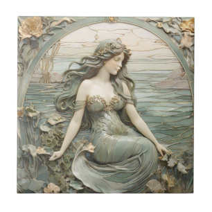 Mucha inspo Zeemeermin Art Nouveau Faux Relief R M Tegeltje