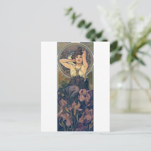 Mucha iris bloemen art deco briefkaart (Staand voorkant)