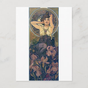Mucha iris bloemen art deco briefkaart