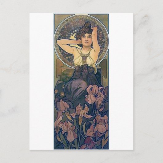 Mucha iris bloemen art deco briefkaart (Voorkant)