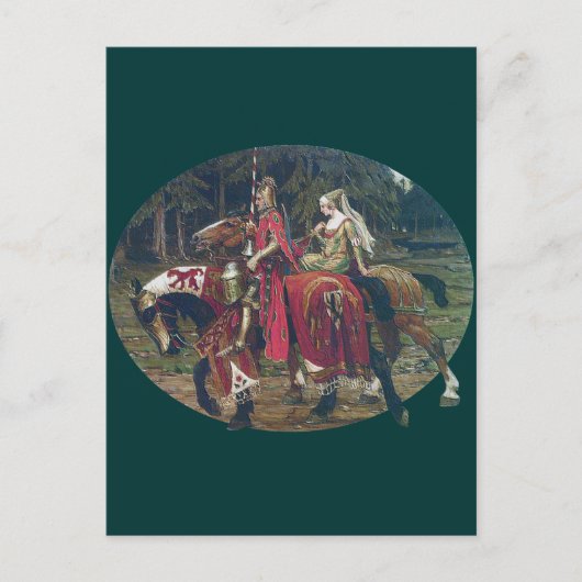 Mucha knight lady schilderpaarden romantisch bos briefkaart (Voorkant)