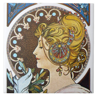 Mucha La Plume Art Nouveau Tile Trivet Gift Box Tegeltje