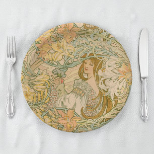 Mucha Language of Flowers Lelies Art Nouveau Papieren Bordje