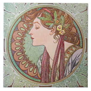 Mucha Laurel Art Nouveau Art Tile Trivet Gift Box Tegeltje