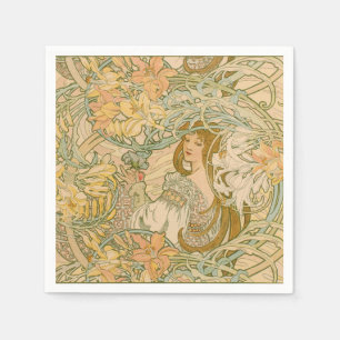 Mucha Lelies Taal van Bloemen Art Nouveau Girly Servet