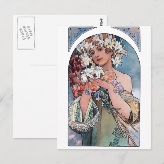 mucha lillies art deco gift briefkaart (Voorkant / Achterkant)