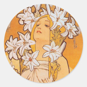 Mucha "Lily" - Flowers Ronde Sticker