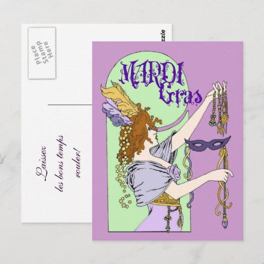 Mucha Mardi Gras Briefkaart (Voorkant / Achterkant)