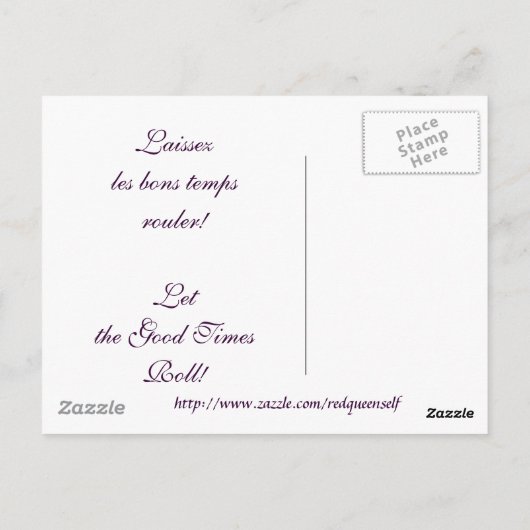 Mucha Mardi Gras Briefkaart (Achterkant)