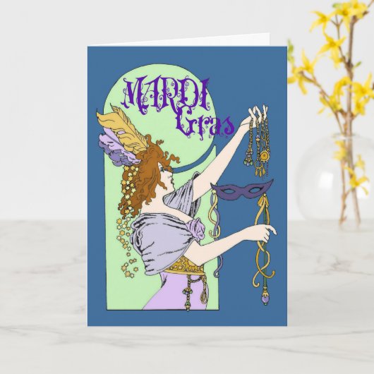 Mucha Mardi Gras Kaart (Gele Bloem)
