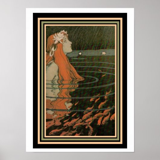 Mucha "Mermaid with Gold Fish" Art Nieuw-Poster Poster (Voorkant)