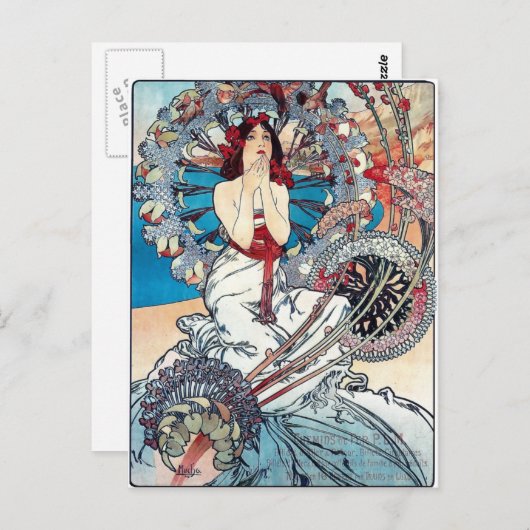 Mucha Monaco Monte carlo art deco poster lady Briefkaart (Voorkant / Achterkant)
