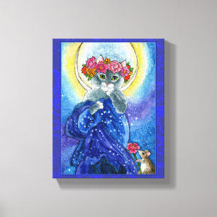 Mucha Moon Cat art spoof Canvas Afdruk