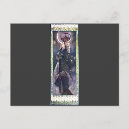 Mucha Moon Night Woman Art Nouveau Deco Briefkaart (Voorkant)