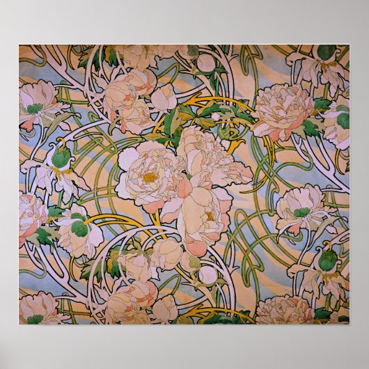 Mucha - Peonies Poster (Voorkant)