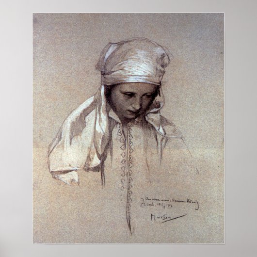 Mucha - Portret van een meisje 1913 Poster (Voorkant)
