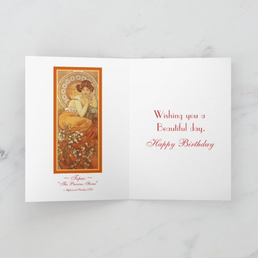 Mucha ~ "Precious Stone - Topaz" November Verjaard Kaart (Binnen)