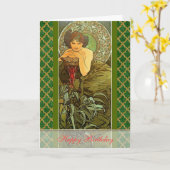 Mucha ~ "Precious Stones - Emerald" May Birthday Kaart (Gele Bloem)