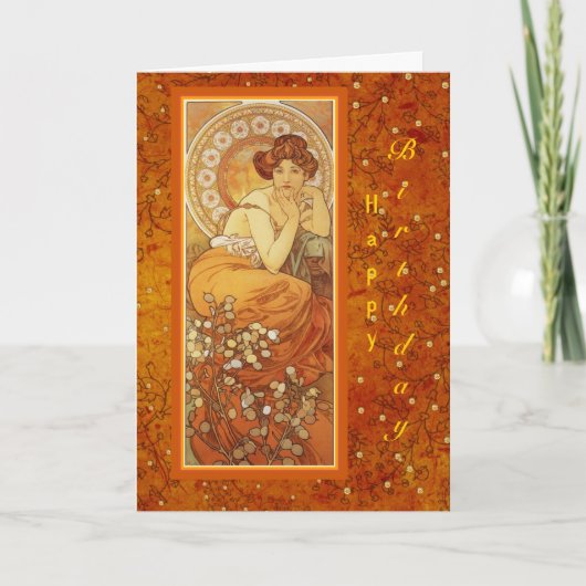 Mucha "Precious Stones ~ Topaz" November Verjaarda Kaart (Voorkant)