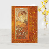 Mucha "Precious Stones ~ Topaz" November Verjaarda Kaart (Gele Bloem)