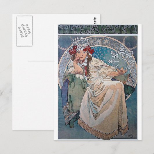 Mucha princess hyacinta lady blue briefkaart (Voorkant / Achterkant)