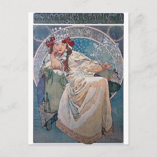 Mucha princess hyacinta lady blue briefkaart (Voorkant)