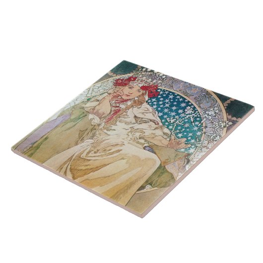 Mucha Princess Hyacinth Tile Trivet Gift Box Tegeltje (Zijkant)