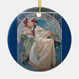 Mucha prinses wintersneeuwroze kledingdame keramisch ornament