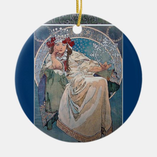 Mucha prinses wintersneeuwroze kledingdame keramisch ornament (Voorkant)