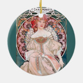 Mucha prinses wintersneeuwroze kledingdame keramisch ornament (Achterkant)