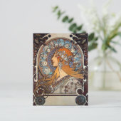Mucha Retro Art Nouveau Vrouw  Zodiac Pluma Briefkaart (Staand voorkant)
