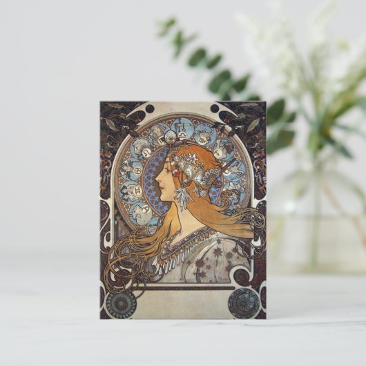 Mucha Retro Art Nouveau Vrouw  Zodiac Pluma Briefkaart (Staand voorkant)