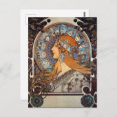 Mucha Retro Art Nouveau Vrouw  Zodiac Pluma Briefkaart (Voorkant / Achterkant)