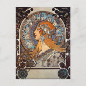 Mucha Retro Art Nouveau Vrouw  Zodiac Pluma Briefkaart (Voorkant)