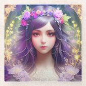 Mucha Stijl Mooi Vrouwenportret Glazen Onderzetter (Voorkant)