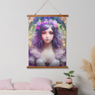 Mucha Stijl Mooi Vrouwenportret Hangend Wandkleed