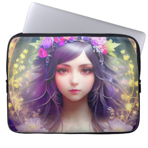  Mucha Stijl Mooi Vrouwenportret Laptop Sleeve