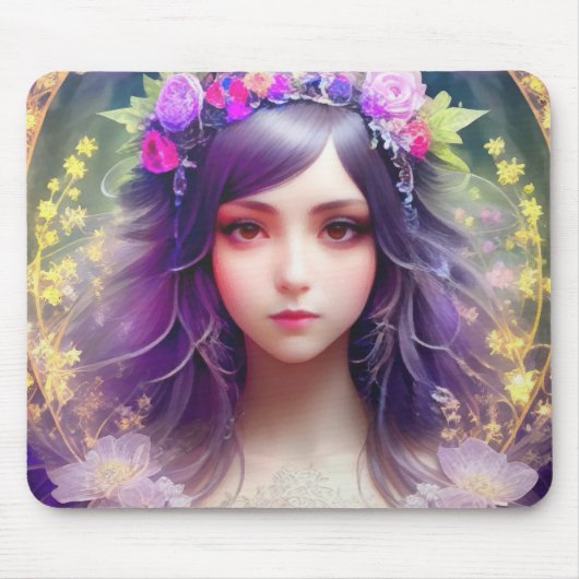  Mucha Stijl Mooi Vrouwenportret Muismat (Voorkant)