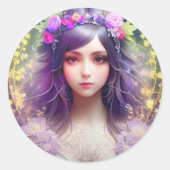 Mucha Stijl Mooi Vrouwenportret Ronde Sticker (Voorkant)