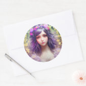 Mucha Stijl Mooi Vrouwenportret Ronde Sticker (Envelop)