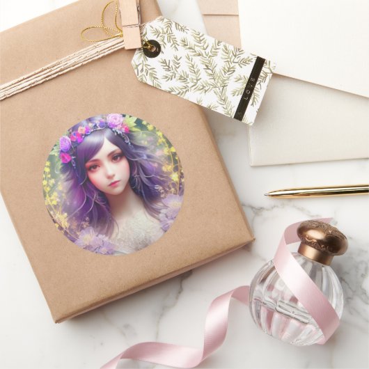 Mucha Stijl Mooi Vrouwenportret Ronde Sticker (Geschenken)