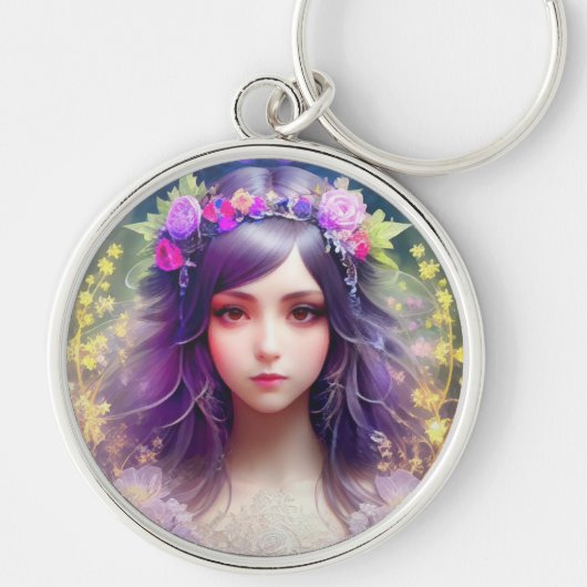 Mucha Stijl Mooi Vrouwenportret Sleutelhanger (Voorkant)