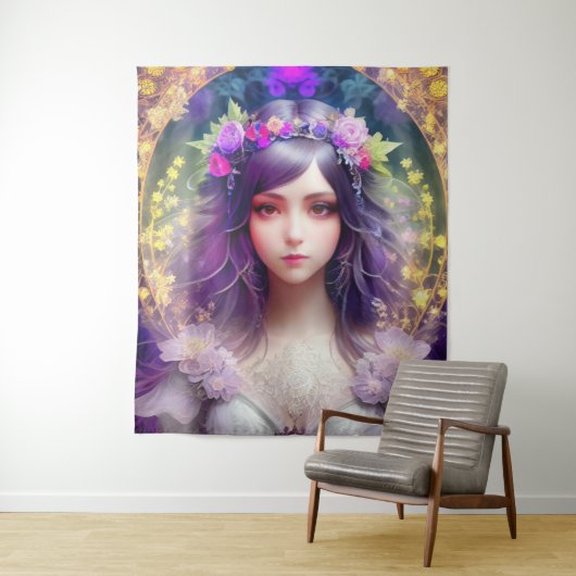  Mucha Stijl Mooi Vrouwenportret Wandkleed (In situ)