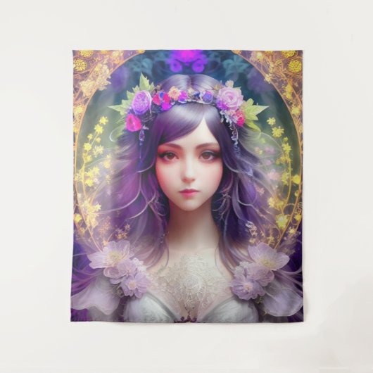  Mucha Stijl Mooi Vrouwenportret Wandkleed (Voorkant)