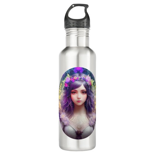 Mucha Stijl Mooi Vrouwenportret Waterfles (Voorkant)