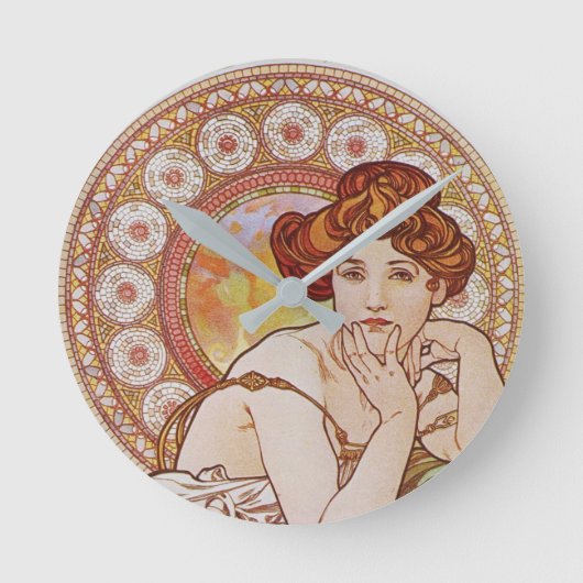 Mucha  Topaz Precious Stones Art Nouveau Ronde Klok (Voorkant)