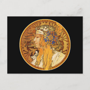 Mucha - Vrouw met Juwelen -  Kunst Briefkaart