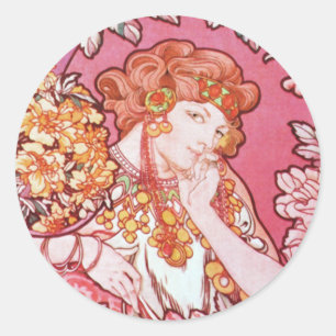 Mucha Vrouw Onder De Bloemen Art Nouveau Stickers